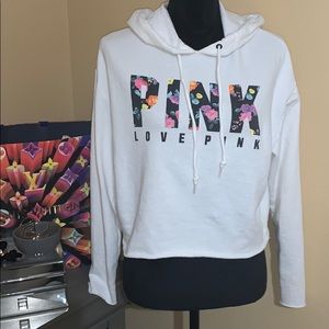 PINK Cropped Floral detail Hoodie